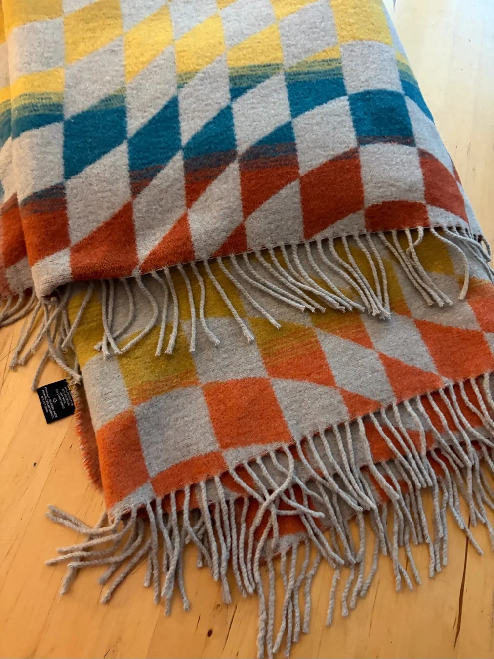 Woven Checkerboard Throw Blanket - Yellow, Orange, Teal, White